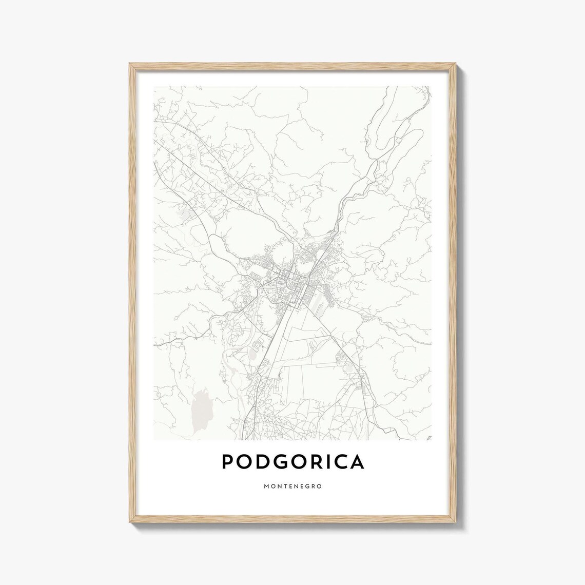 Podgorica Montenegro Monochrome Street Map Minimalist City Poster