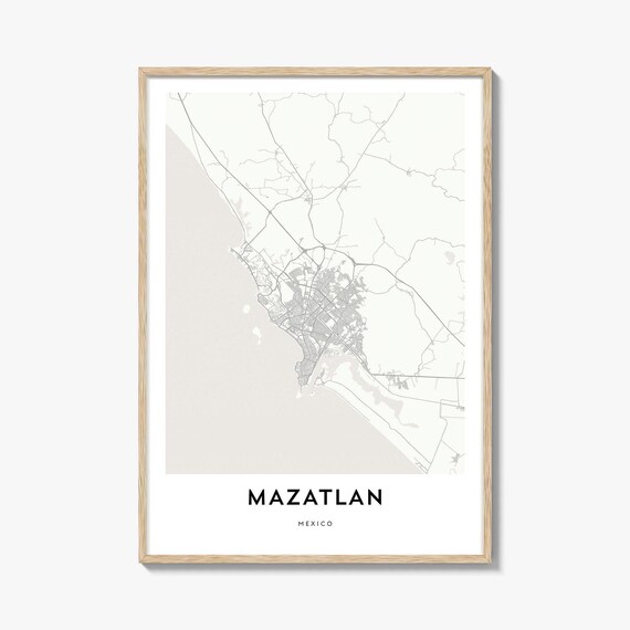 Mazatlan Mexico Minimalist Coastal City Map Poster Black White