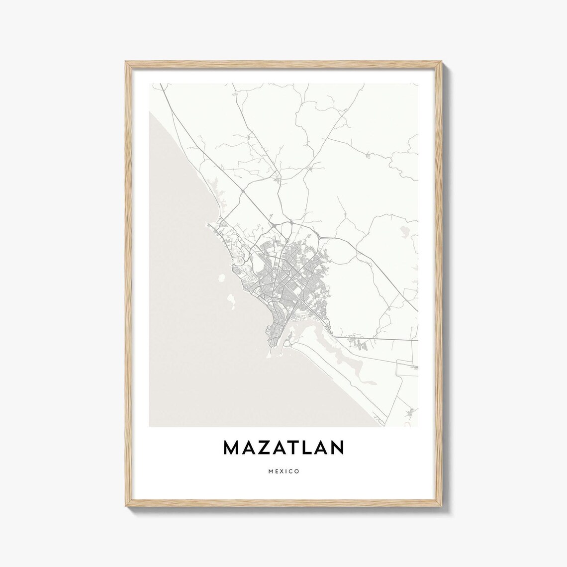 Mazatlan Mexico Minimalist Coastal City Map Poster Black White