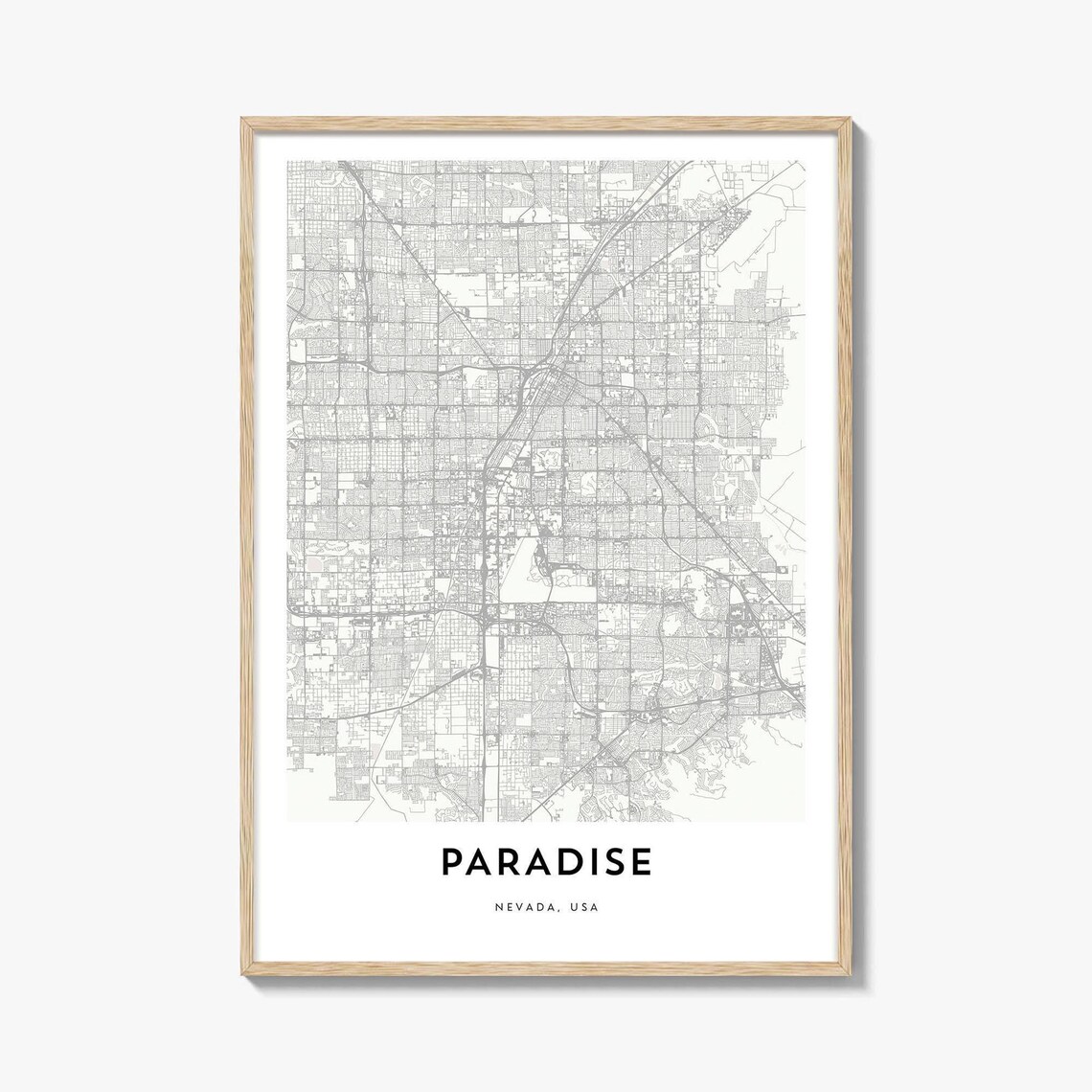 Paradise Nevada USA Minimal Street Map Poster Modern Home Art