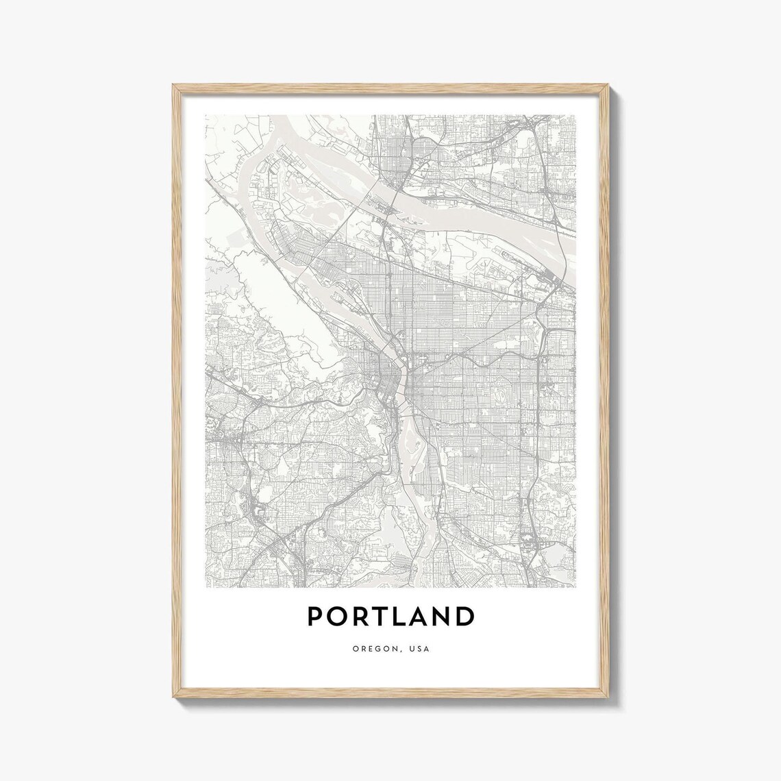Portland Oregon Minimalist Black And White City Street Map Art Print