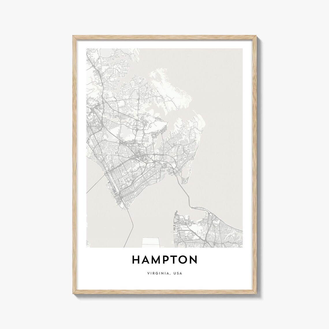 Hampton Virginia Minimalist City Street Map Coastal Decor Poster