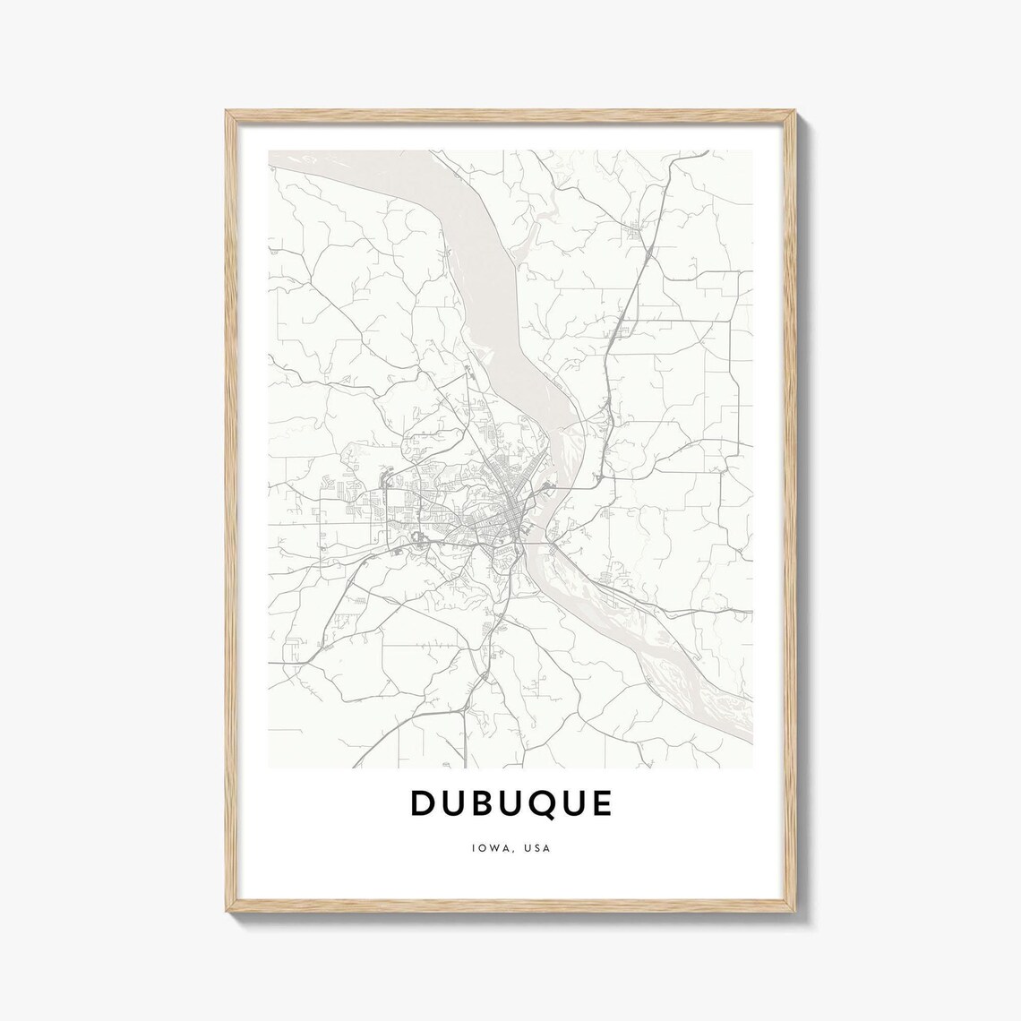Dubuque Iowa USA Minimalist Line Art City Map Travel Decor Poster