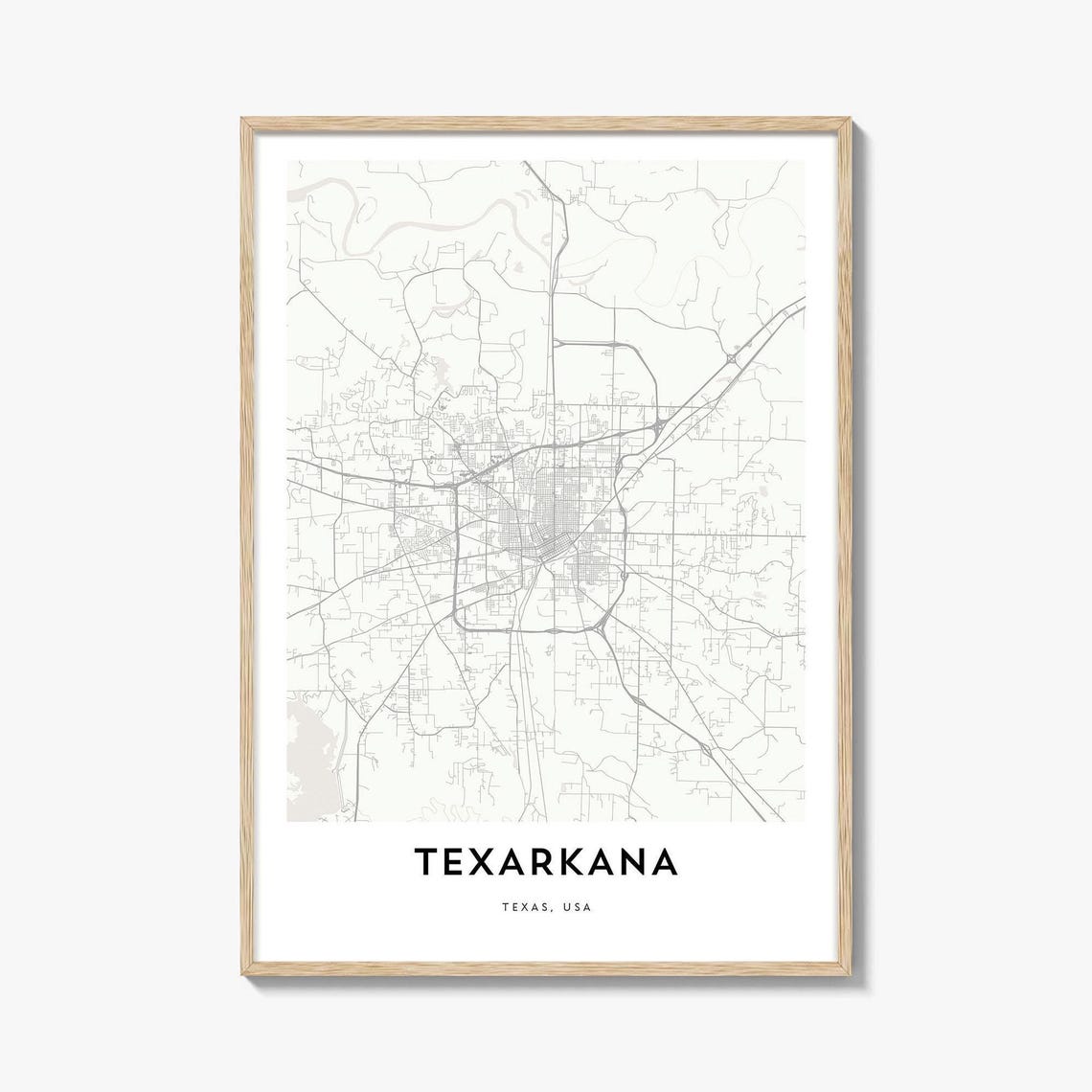 Texarkana Texas USA Modern Minimalist White City Map Art Print