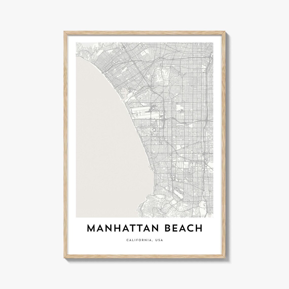 Minimalist Manhattan Beach California USA City Street Map Poster