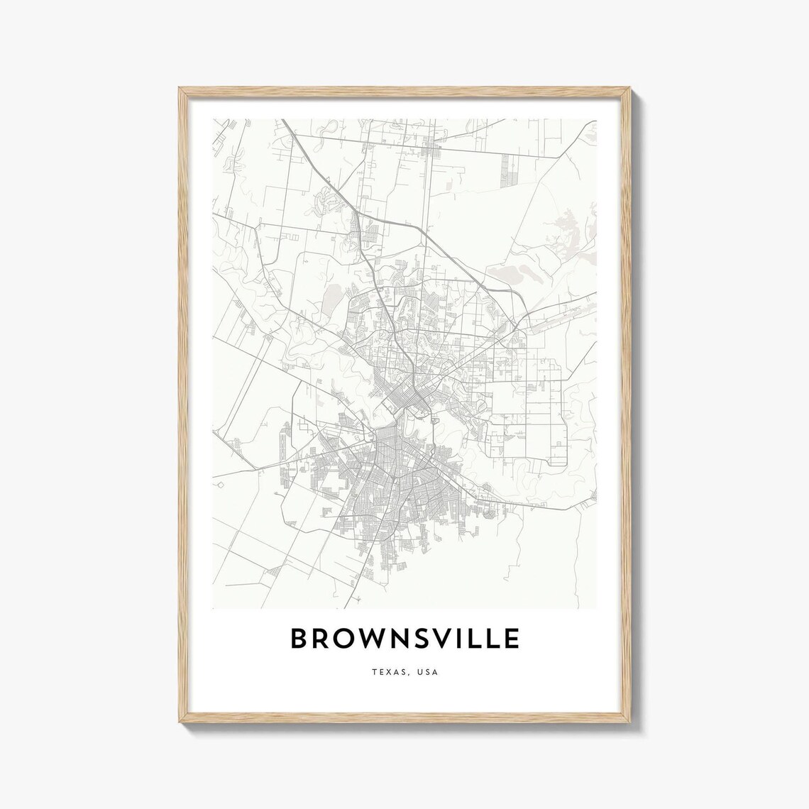 Brownsville Texas Street Map Minimalist Black White Border City Print