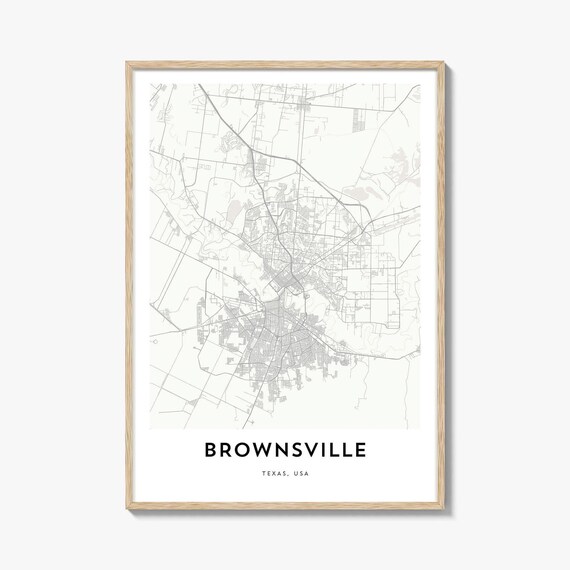 Brownsville Texas Street Map Minimalist Black White Border City Print