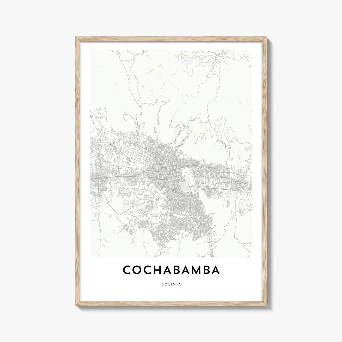 Cochabamba Bolivia Minimalist Andean Valley City Street Map Poster