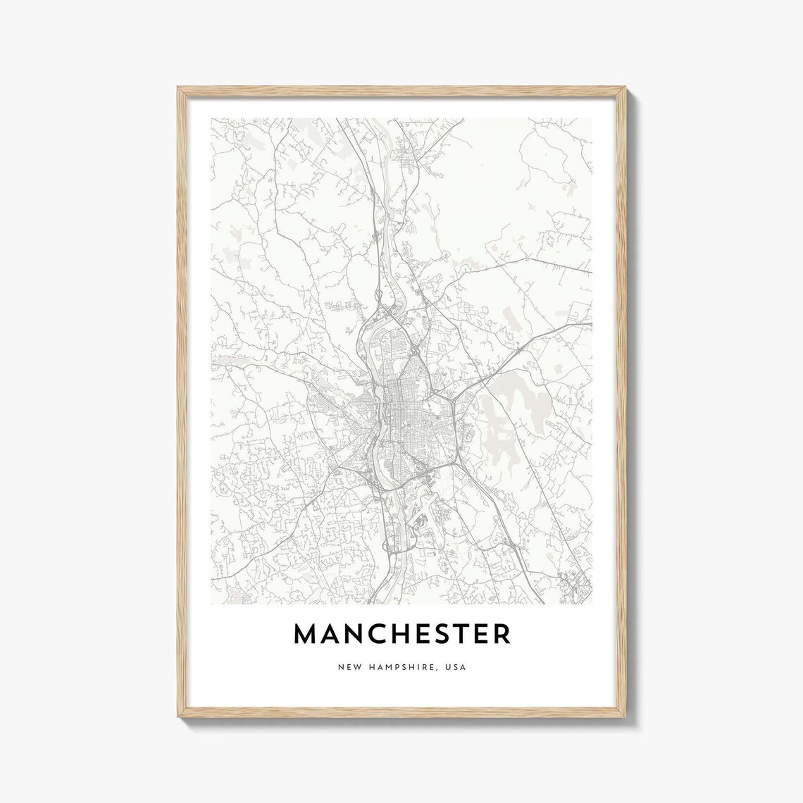 Manchester New Hampshire Minimalist City Map Print USA Town Wall Decor