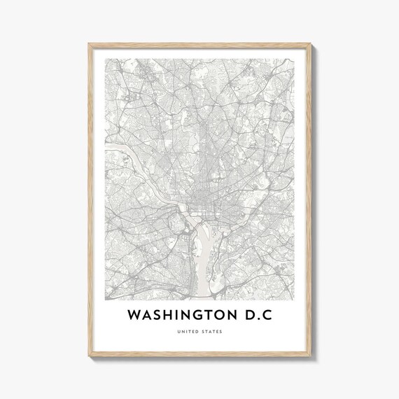 Elegant Minimalist Washington DC City Map Poster in Gray Tone