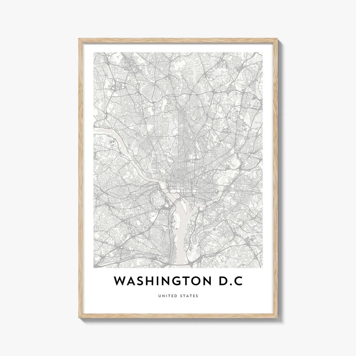 Elegant Minimalist Washington DC City Map Poster in Gray Tone