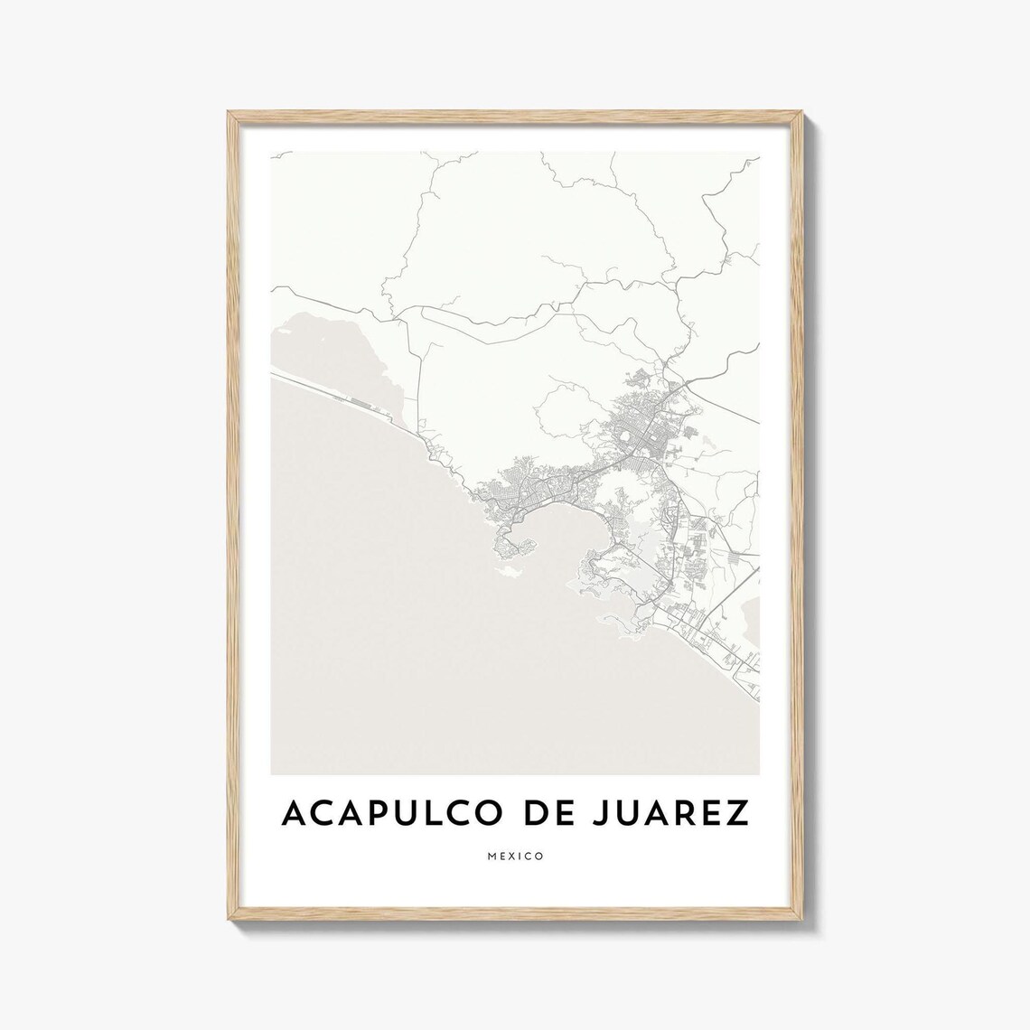 Acapulco de Juarez Mexico Minimalist City Map Black White Poster