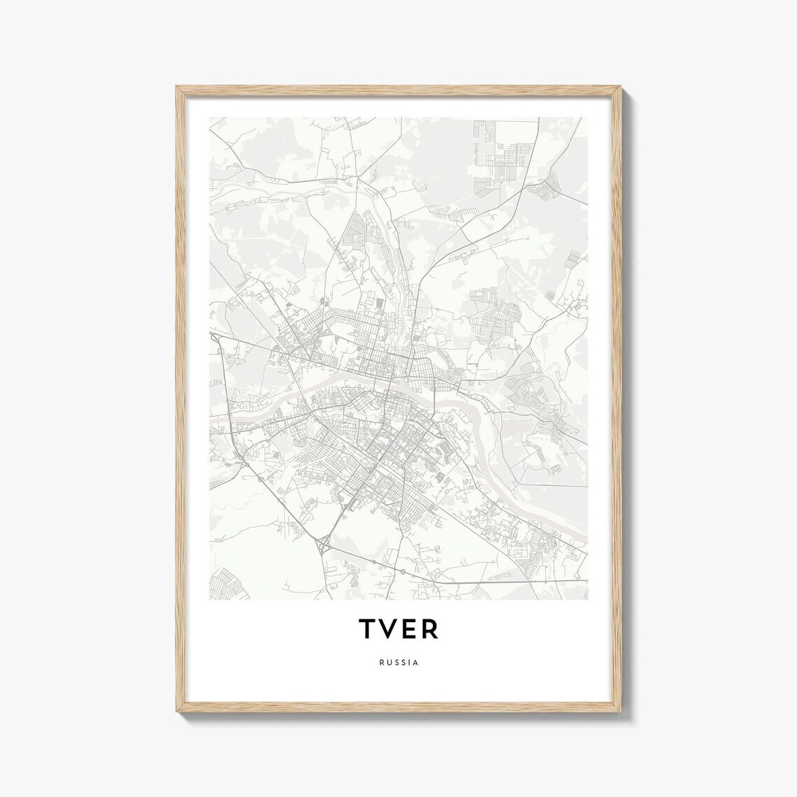 Tver Russia Minimalist City Street Map Poster Volga River Decor