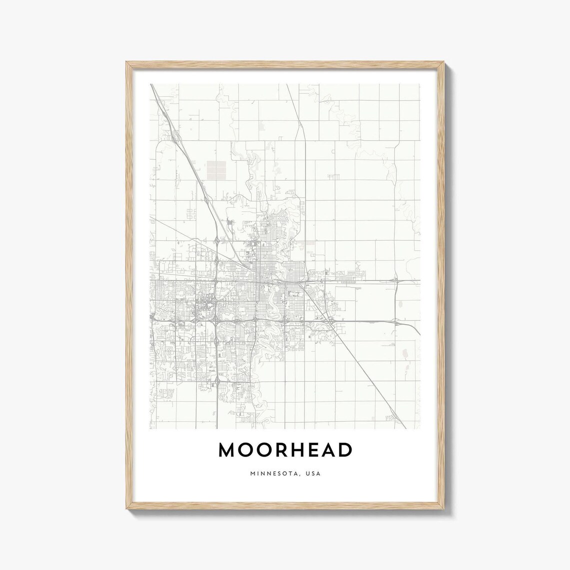 Moorhead Minnesota USA Minimalist City Map Line Art Poster Decor