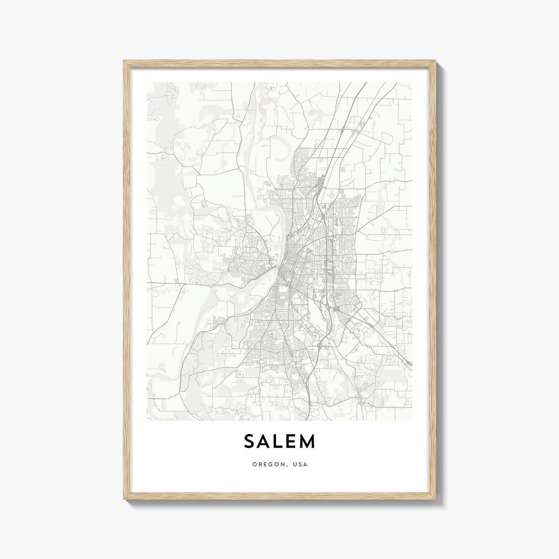 Salem Oregon Willamette River Valley Minimalist City Map Poster