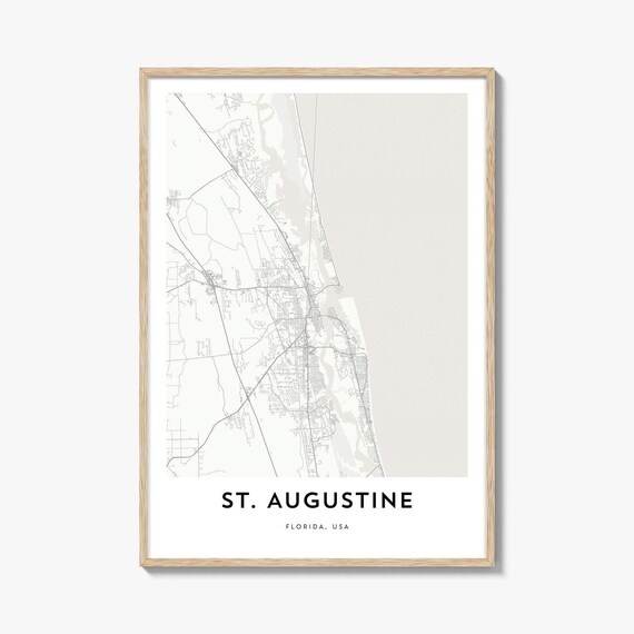 St. Augustine Florida City Map Poster Minimalist Coastal Town Art Decor