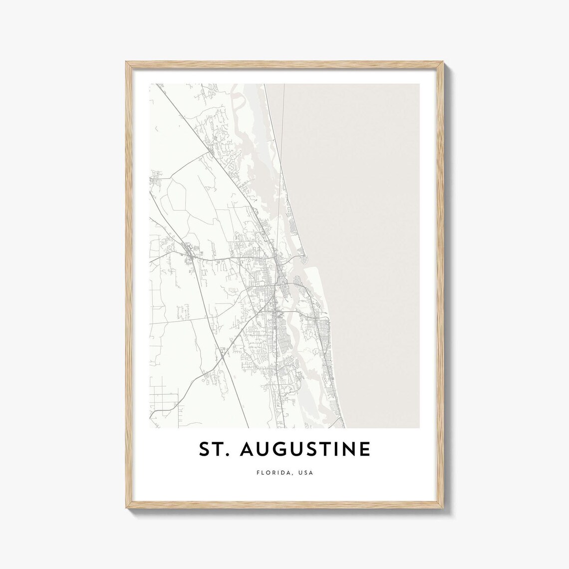 St. Augustine Florida City Map Poster Minimalist Coastal Town Art Decor