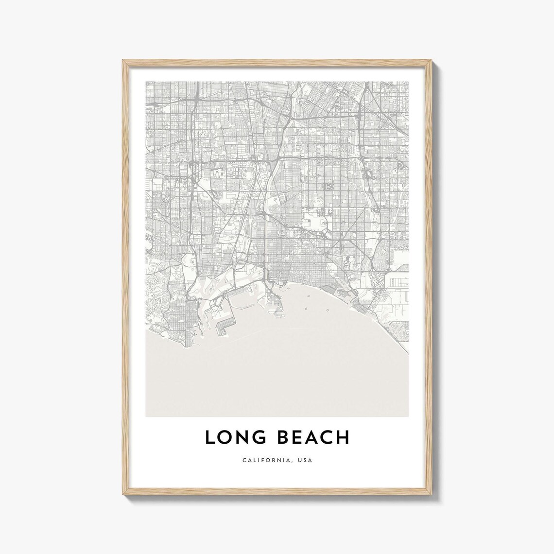 Long Beach California Minimalist Street Map Coastal City Art Poster