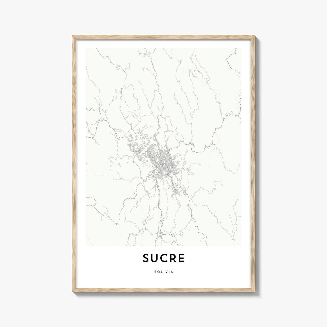 Sucre Bolivia Beige Minimalist City Map Modern Travel Poster