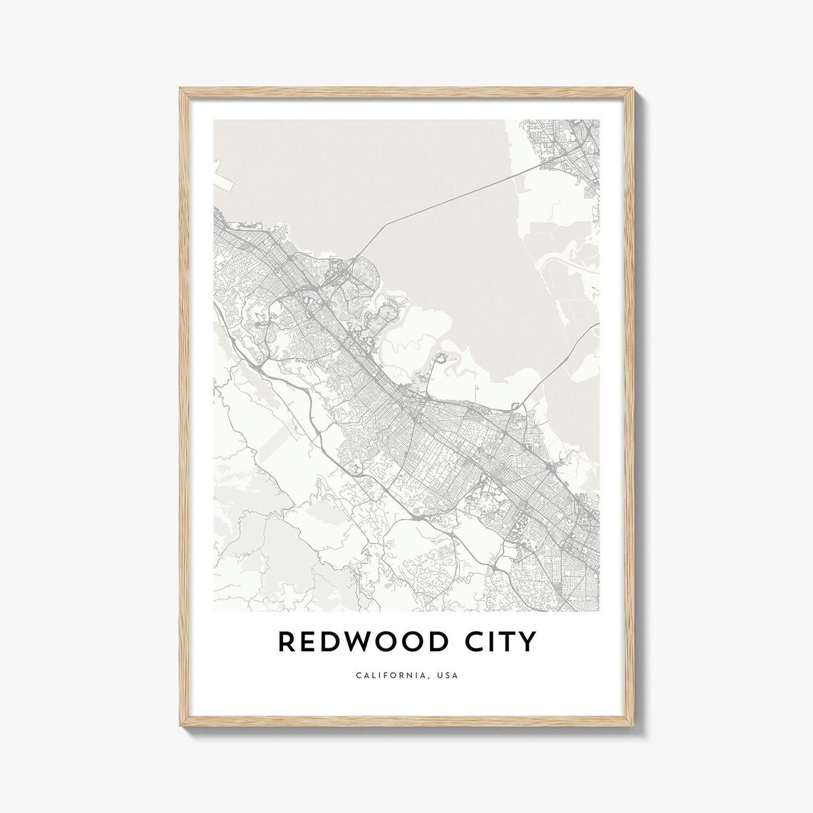 Redwood City California Bay Area Minimalist Street Map Poster