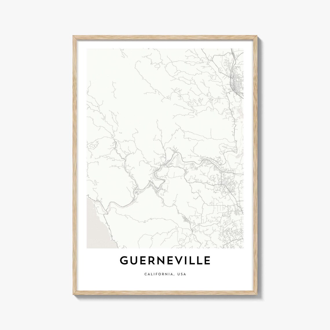 Guerneville California USA Minimalist Street Map City Poster