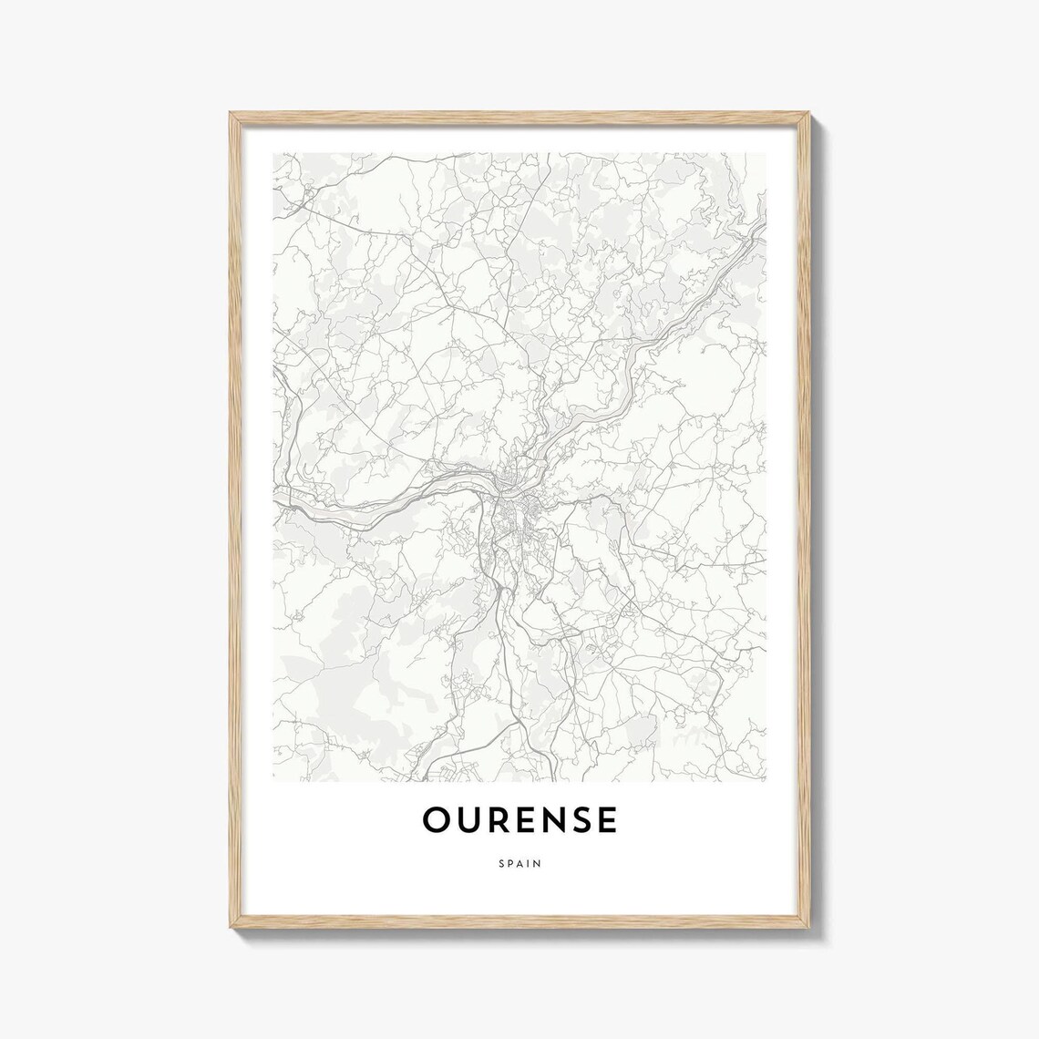 Ourense Spain Minimalist City Street Map Black And White Poster