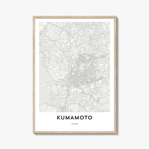 Kumamoto Japan Minimalist City Street Map Light Grey Travel Poster