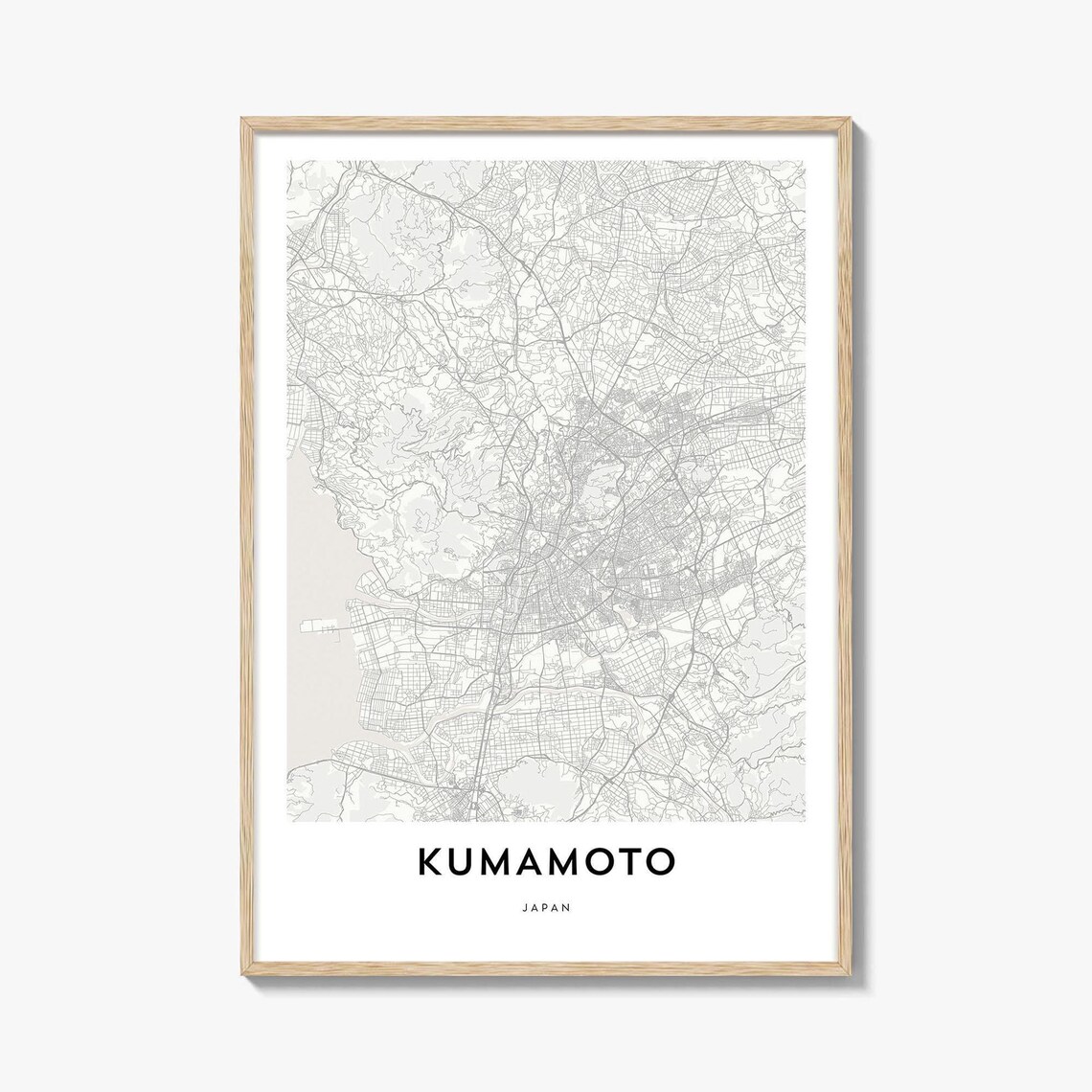 Kumamoto Japan Minimalist City Street Map Light Grey Travel Poster