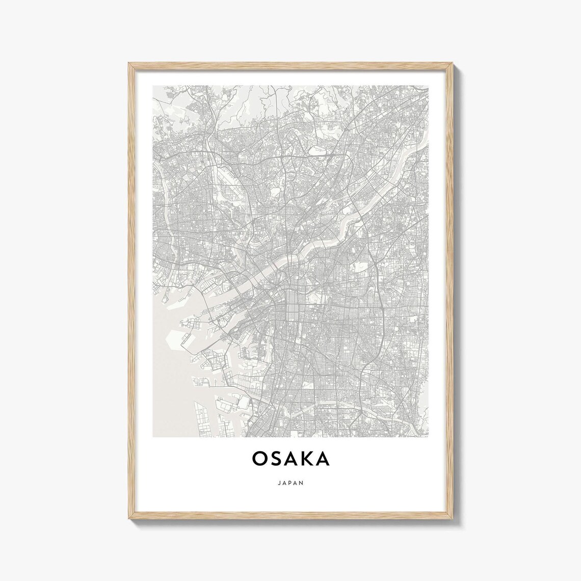 Osaka Japan Minimalist City Map Poster in Clean Grey Street Style
