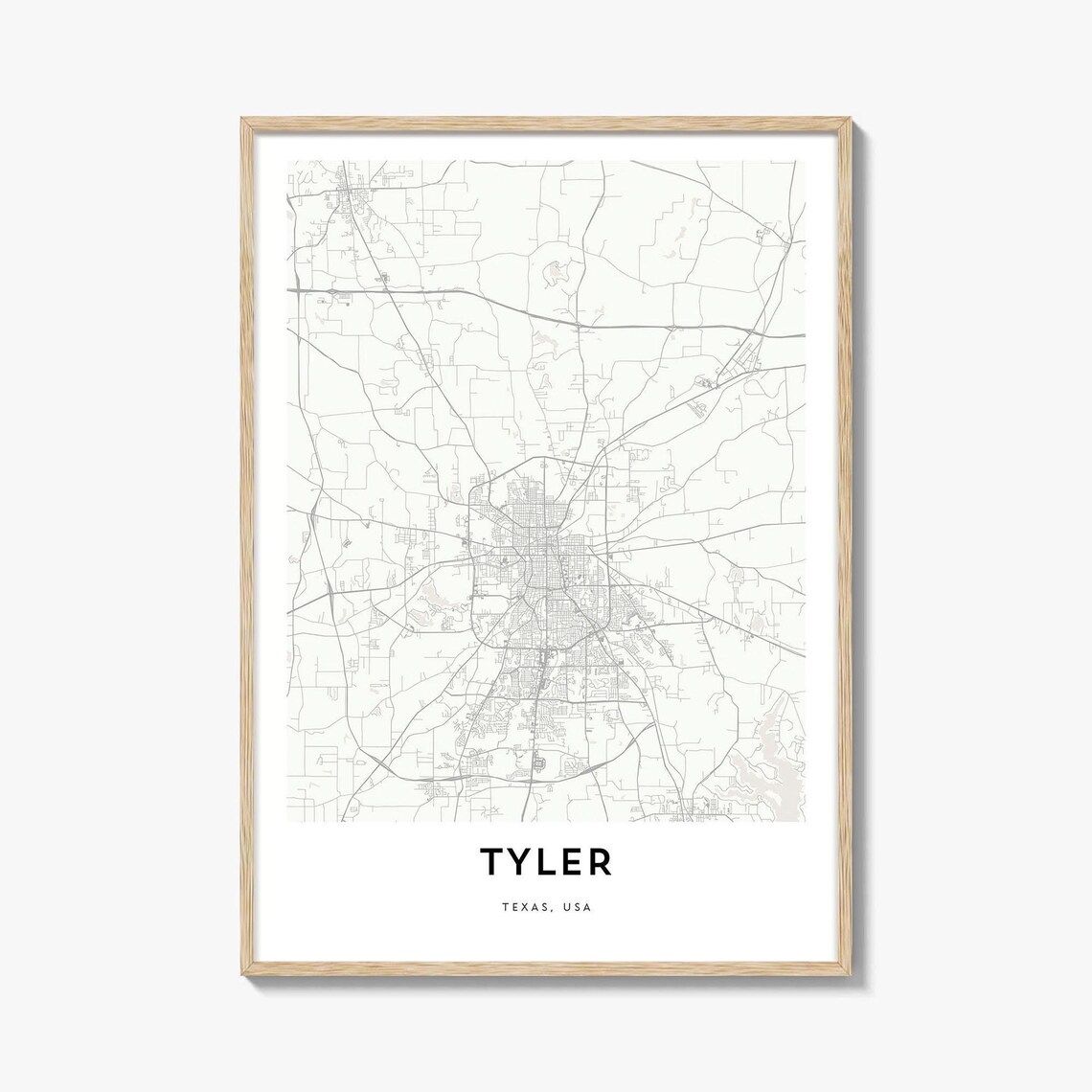 Tyler Texas City Street Map Minimalist Travel Art Decor Poster