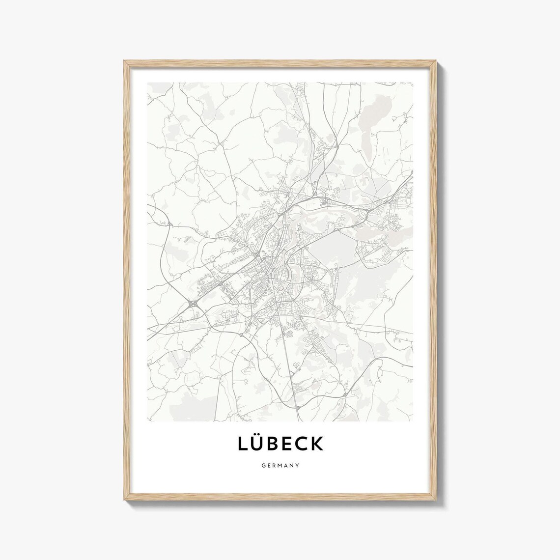 Modern Lübeck Germany Minimalist Monochrome City Street Map Poster