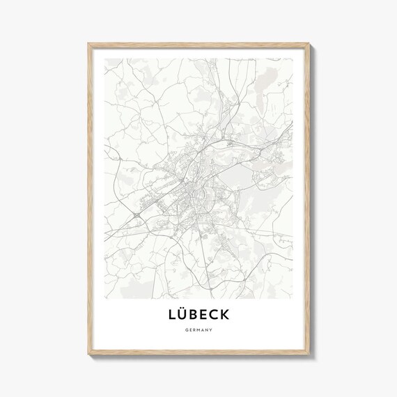 Modern Lübeck Germany Minimalist Monochrome City Street Map Poster