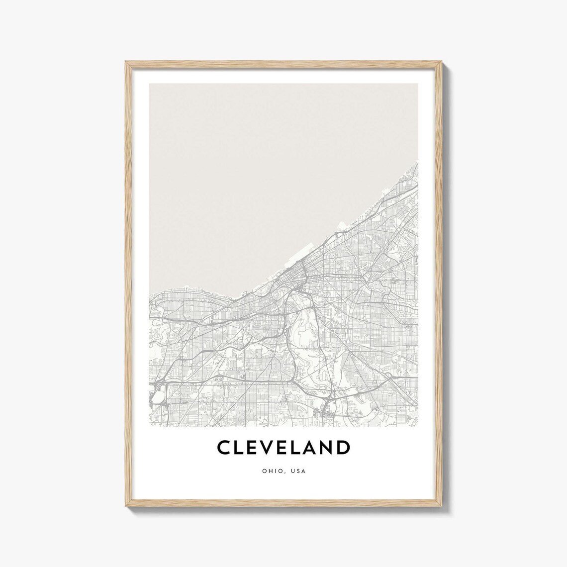 Cleveland Ohio Minimal City Map Street Grid Art Travel Poster