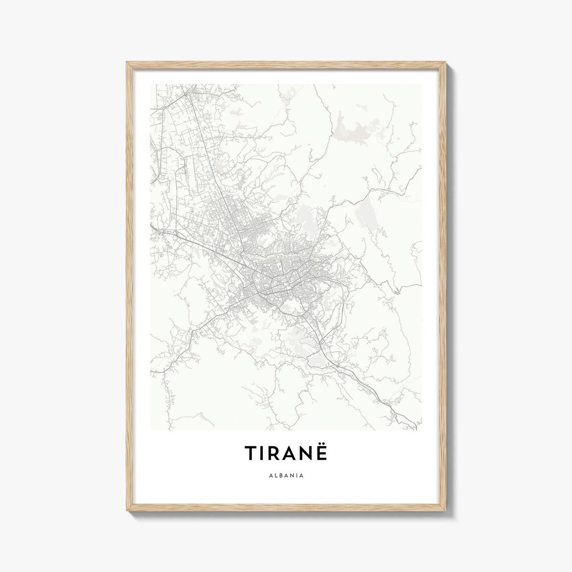 Tiranë Albania City Street Map Minimalist Modern Travel Poster