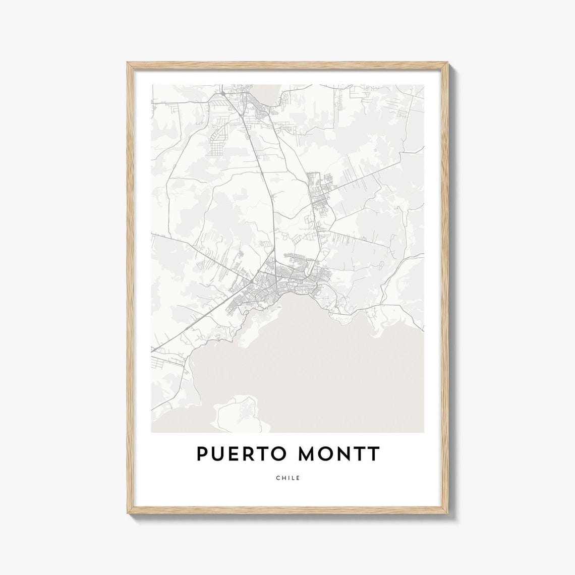 Puerto Montt Chile Minimalist Grey Line Street Map Artwork Poster