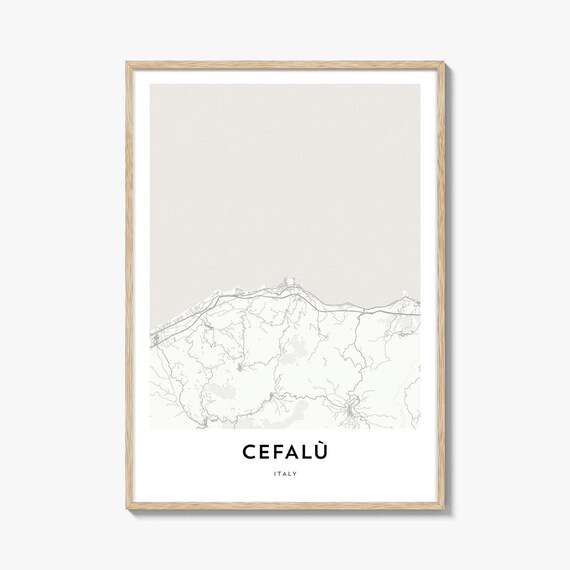 Cefalu Italy Minimalist City Map Poster Beige Line Art Travel Wall Decor