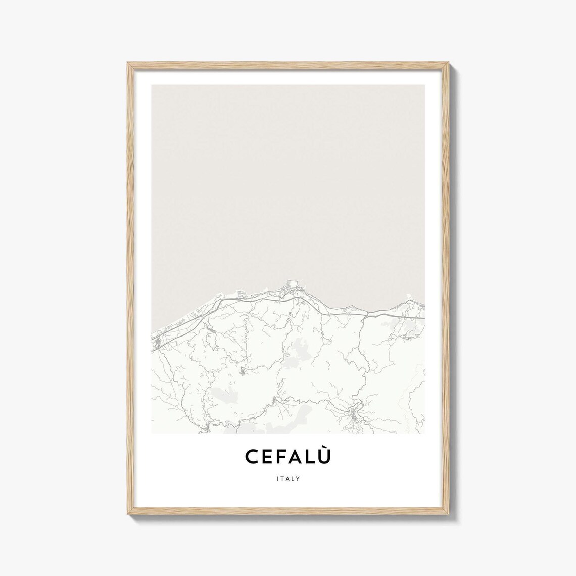 Cefalu Italy Minimalist City Map Poster Beige Line Art Travel Wall Decor