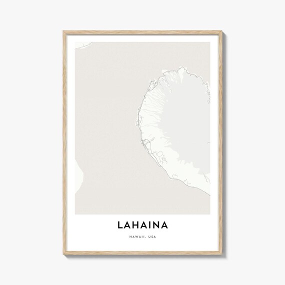 Lahaina Hawaii Minimalist Coastal City Map Poster Black White
