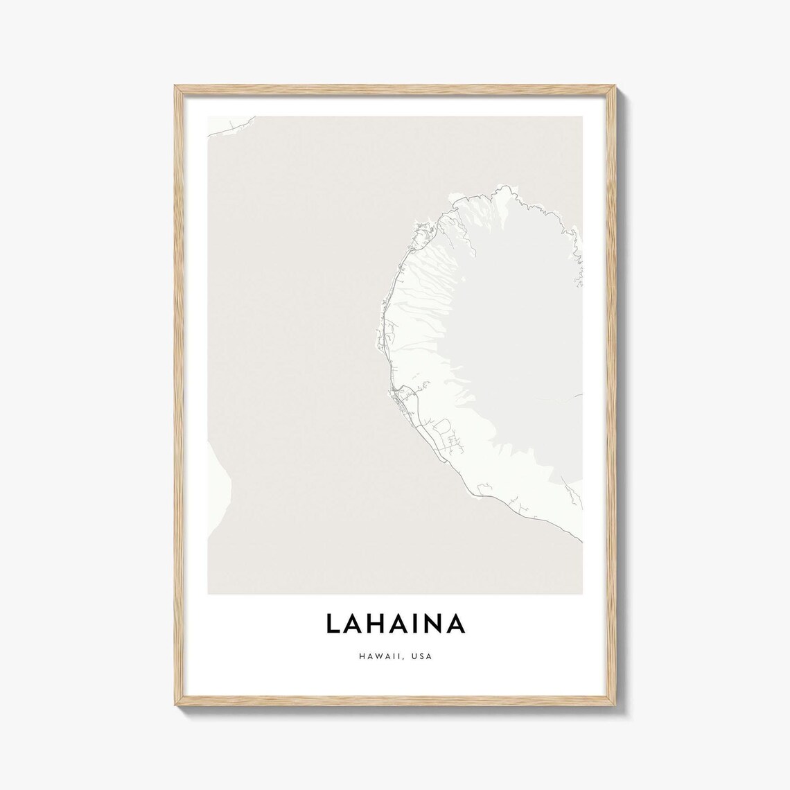 Lahaina Hawaii Minimalist Coastal City Map Poster Black White