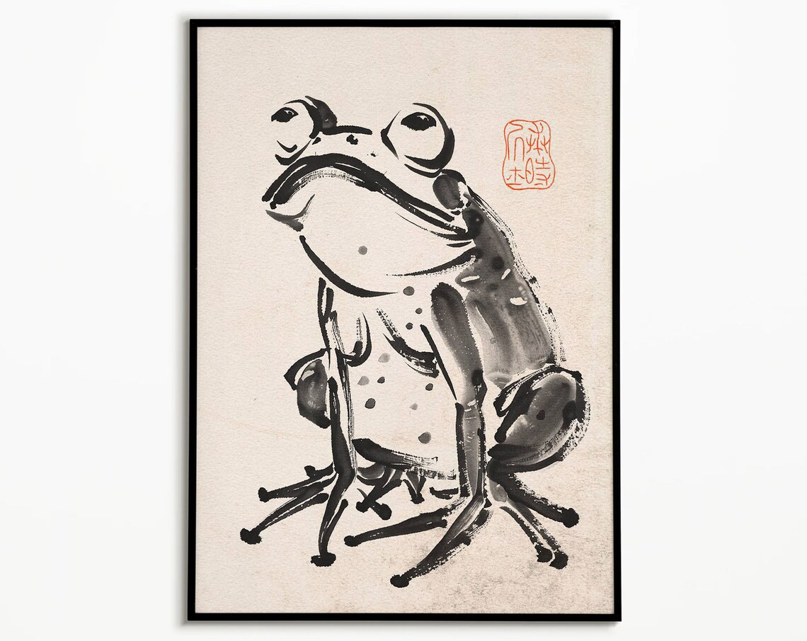 Curious Frog Vintage Woodblock Art Print, Ukiyo-E