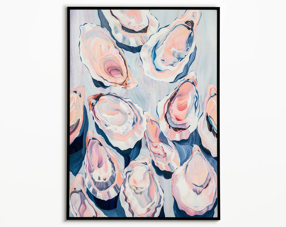 Pastel Oyster Shells Abstract Coastal Beach Painting Poster Art