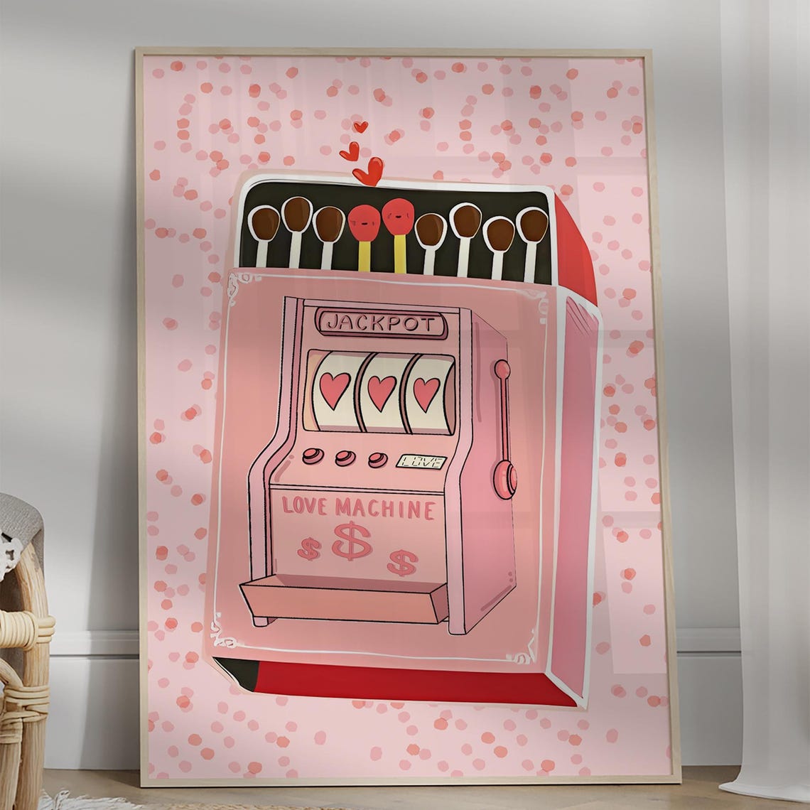 Pink Love Machine Matchbox Valentine Heart Slot Machine Print