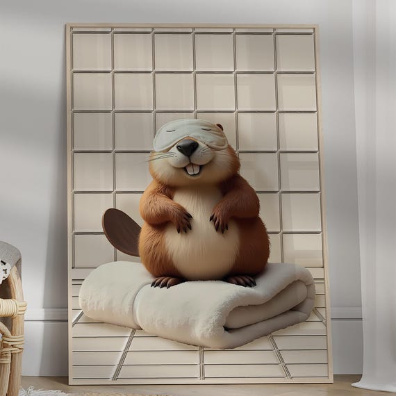 Funny Bathroom Beaver Wall Art Animal Wear Sleep Masks Poster Toilet Quirky And Playful Decor