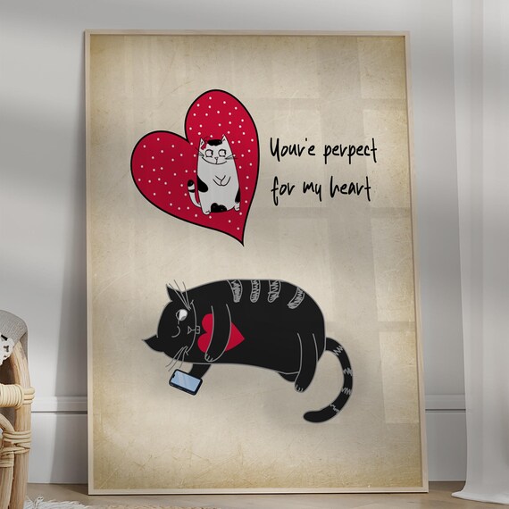 Funny Black Cat Love Heart Gift You Are My Heart Valentines Wall Art