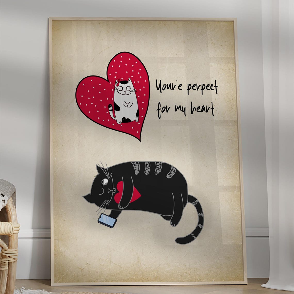 Funny Black Cat Love Heart Gift You Are My Heart Valentines Wall Art