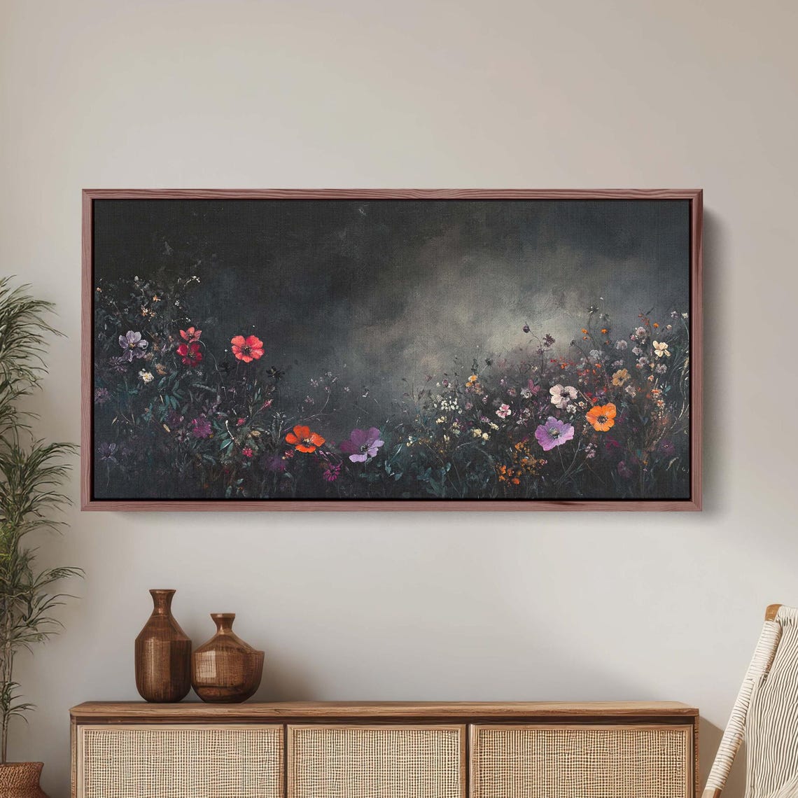 Moody Wildflowers Flowers At Night Dark Botanical Wide Print