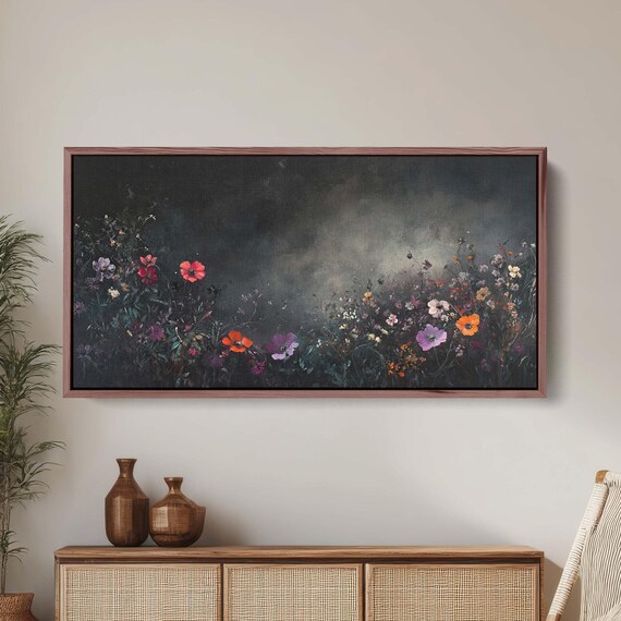 Moody Wildflowers Flowers At Night Dark Botanical Wide Print