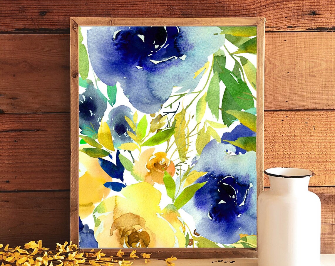Blue And Yellow Flower Collage Art Print
