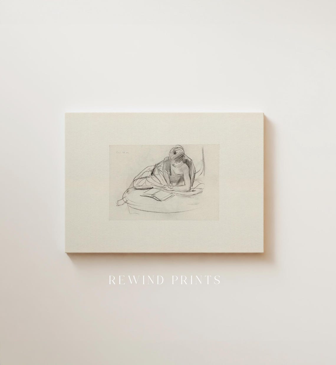 Vintage Minimalist Woman Reading Sketch Black Ink Drawing Wall Art - Image 3