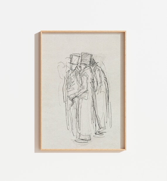 Vintage Black Ink Abstract Sketch, Minimalist Art Print